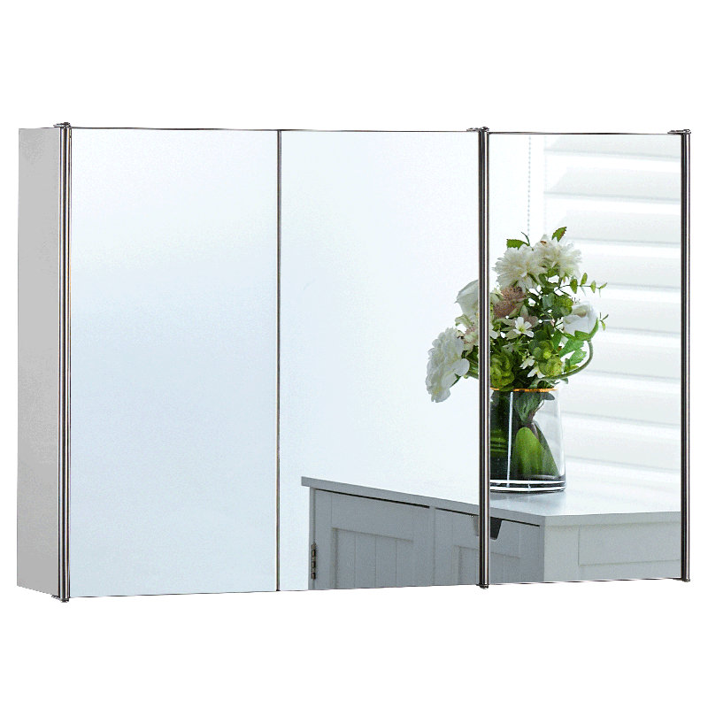 Carthage Bathroom Triple 680mm x 450mm Surface Mount Mirror Cabinet (No Assembly Required)