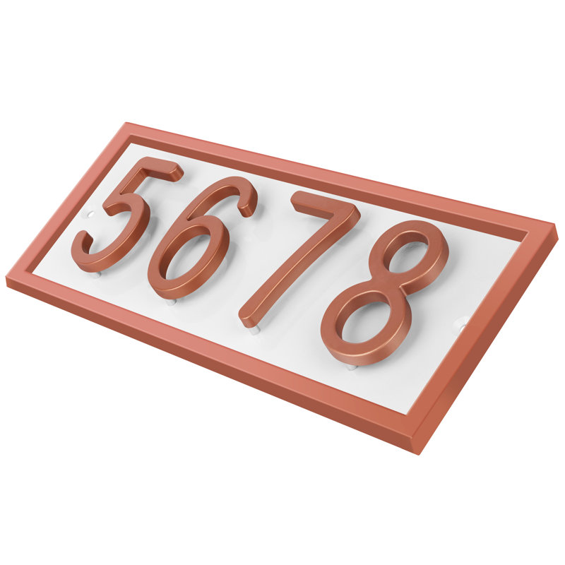 Plaque d'adresse horizontale flottante en aluminium Royal Shade, Cuivre, Oui, Blanc