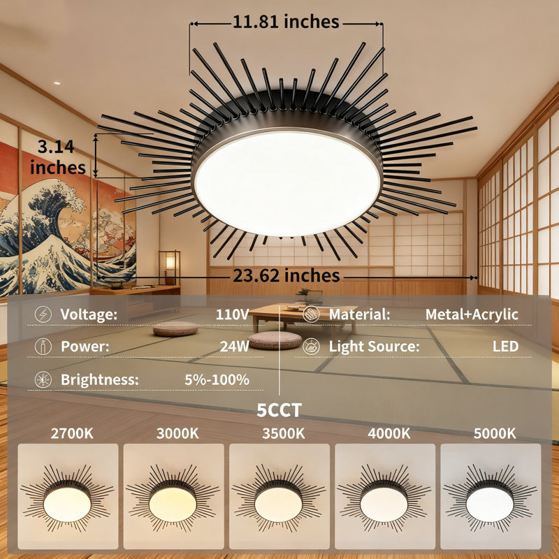 Luminaire de plafond moderne Spoutnik, lustre encastré à intensité variable à DEL avec 5CCT sélectionnable, conception en étoile fleurie pour cuisine, couloir, salon, chambre à coucher