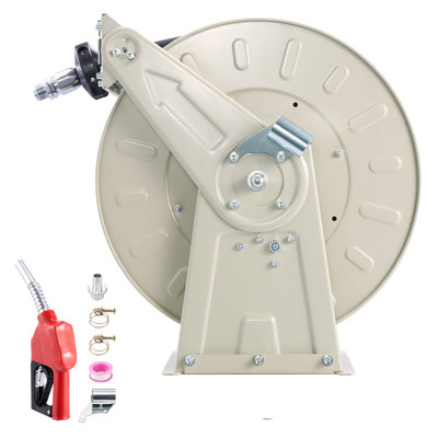 Enrouleur de tuyau à carburant, 19 mm x 10 m rétractable, 20 bars, enrouleur automatique pivotant à ressort, construction robuste en acier au carbone avec tuyau en caoutchouc de qualité industrielle, kérosène, conçu pour le diesel