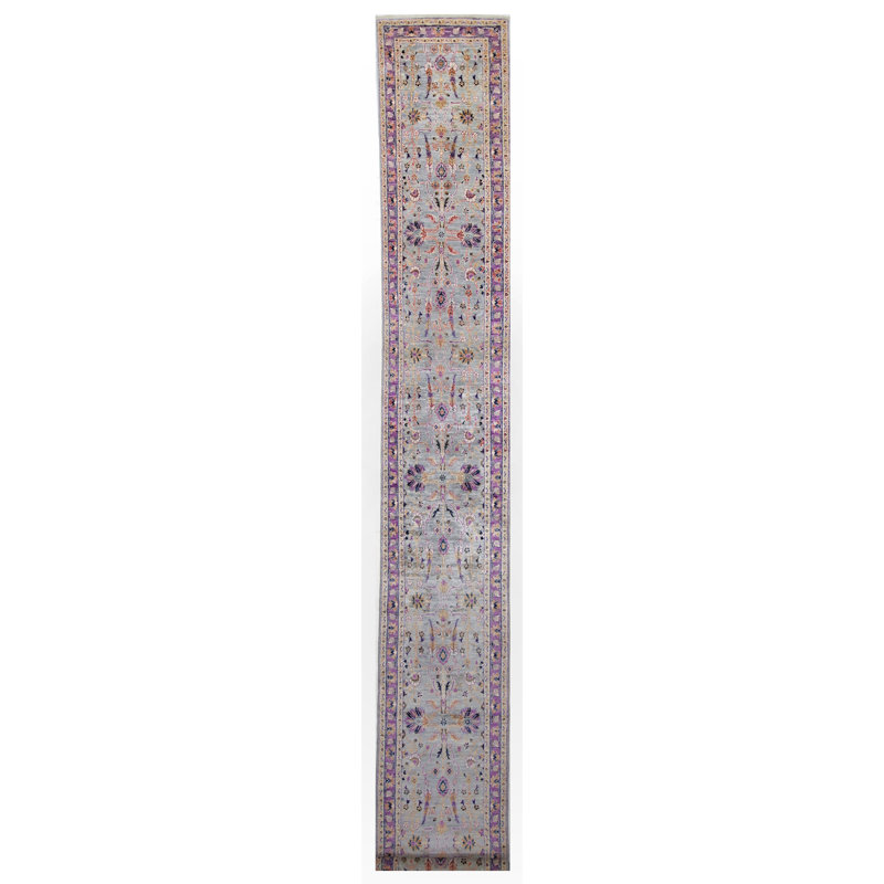 Hand Knotted Wool Area Rug in Gray And Purple