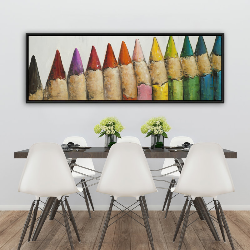 Color Pencils Standing - Turquoise Framed Canvas Home Decor