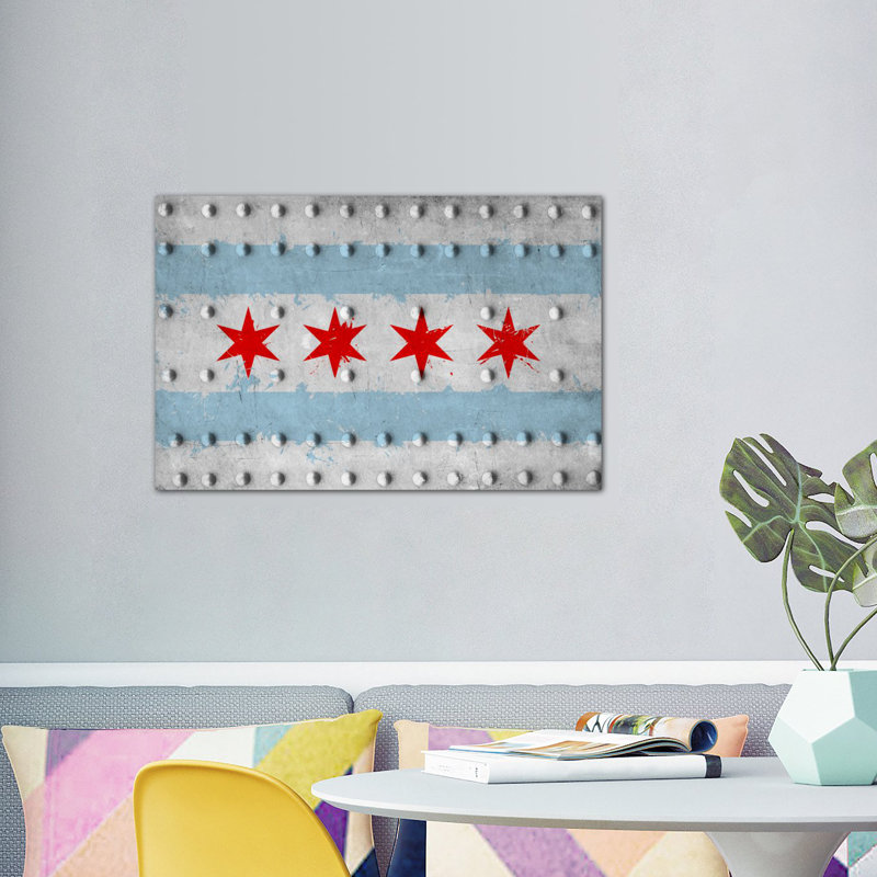 Chicago, Illinois - Rivet grunge, impression sur toile, H 12 po x l 18 po x P 1,5 po, Toile tendue, Pas de tapis