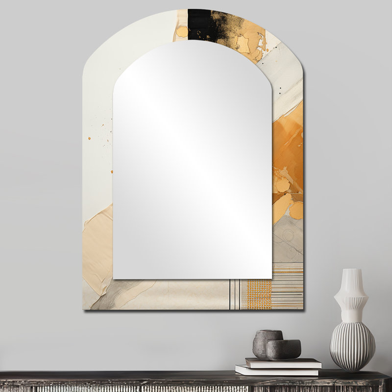 Gold and Grey Sunset Collage I - Abstract Collages Asymmetrical Unique Wall Mirror, Modern Arch Mirror, Printed Metal Art