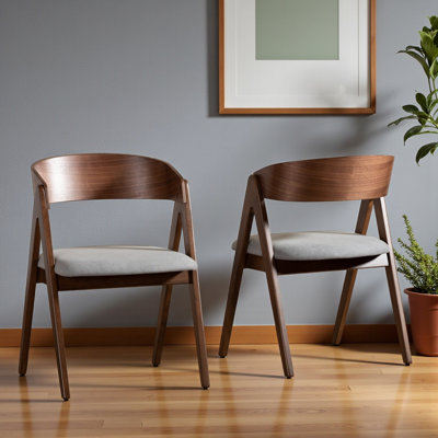 Whisper Dining Chair in Grey Fabric with Walnut Brown Finish, 30.88'' H X 21.49'' W X 20.73'' D