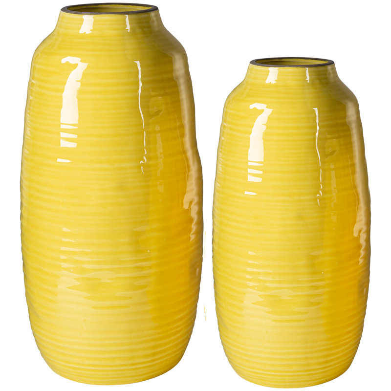 15" Textured Vase – Elegant Decorative Piece for Shelves & Tabletops, Yellow