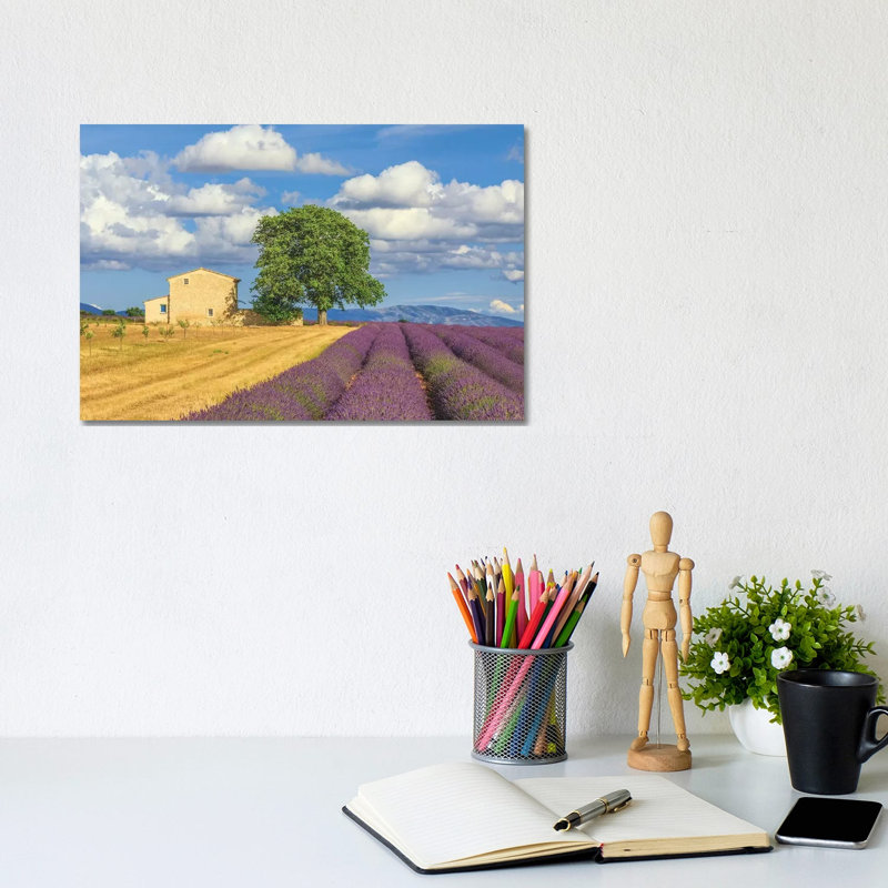 France, Provence, Valensole Plateau. Lavender Rows And Farmhouse. by Jaynes Gallery - Wrapped Canvas Print