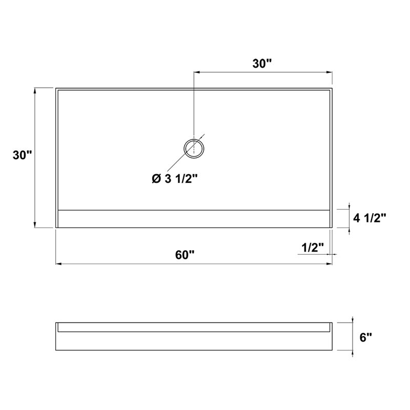 W D Rectangular Shower Base, 6" H x 60" W x 30" D