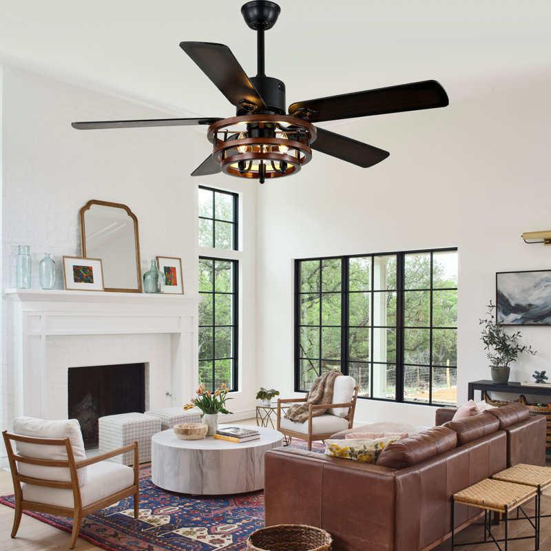 52" Black Ceiling Fan with Light Kit and Remote Control, 6-Speed DC Motor, DIY Shape Adjustable Ceiling Fan for Bedroom, Living Room