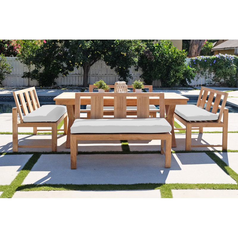 Burrosa 8 - Person Teak Patio Dining Set with Extendable Rectangular Table , Sunbrella® Cushions Included, Natural