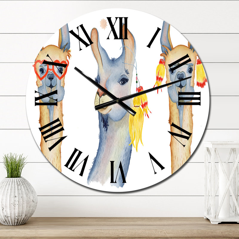 Cute Llama Cartoon Portrait I - Traditional Wall Clock, Small