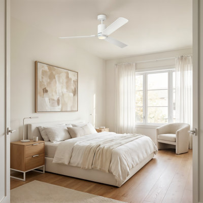 Ventilateur de plafond intérieur à 62 ampoules DEL Cleancut Smart Comfort de Visual Comfort avec tige filetée, pales en ABS blanc mat et télécommande portable