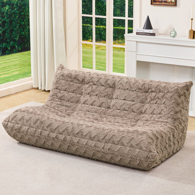 Fauteuil à billes 3 places en fausse fourrure à compression sans os, fauteuil à billes ergonomique en mousse à mémoire de forme, fond antidérapant et sans assemblage pour salon, chevron brun