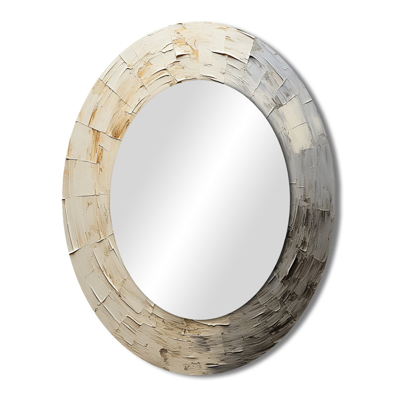 Mouvement méditatif gris et beige - grand miroir mural ovale sur métal, 43 po x 33 po