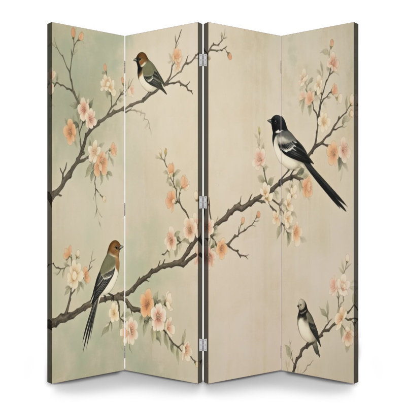 4 panneaux de paravent pliant paravent Royal Songbirds Brossoming Branches Soft, 4, 71" H x 64" W x 1" D