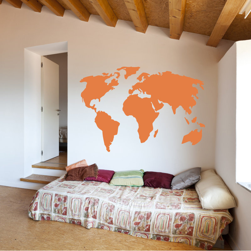 Décalcomanie murale carte du monde, H 22 po x l 32 po x P 0,01 po, Kaki