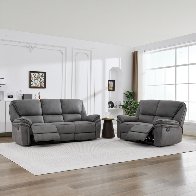Fabric Reclining Sofa, 2+3 Seater, Light Grey