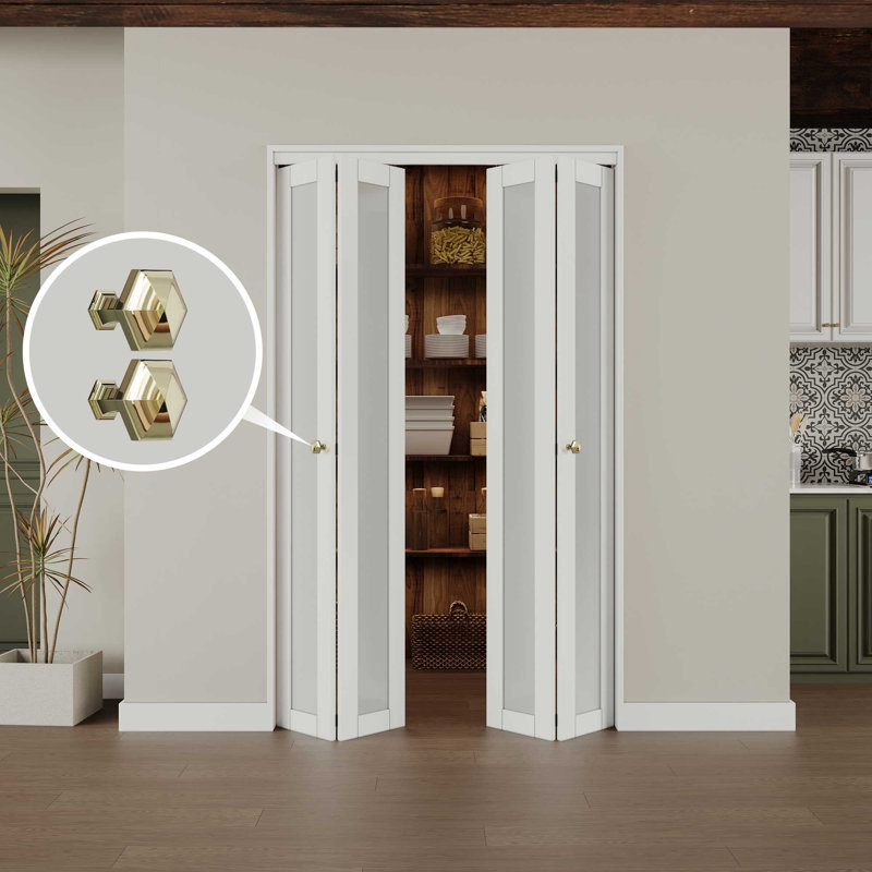 1 porte pliante en verre givré avec trousse de quincaillerie d'installation et poignée ronde, 48 po x 80 po