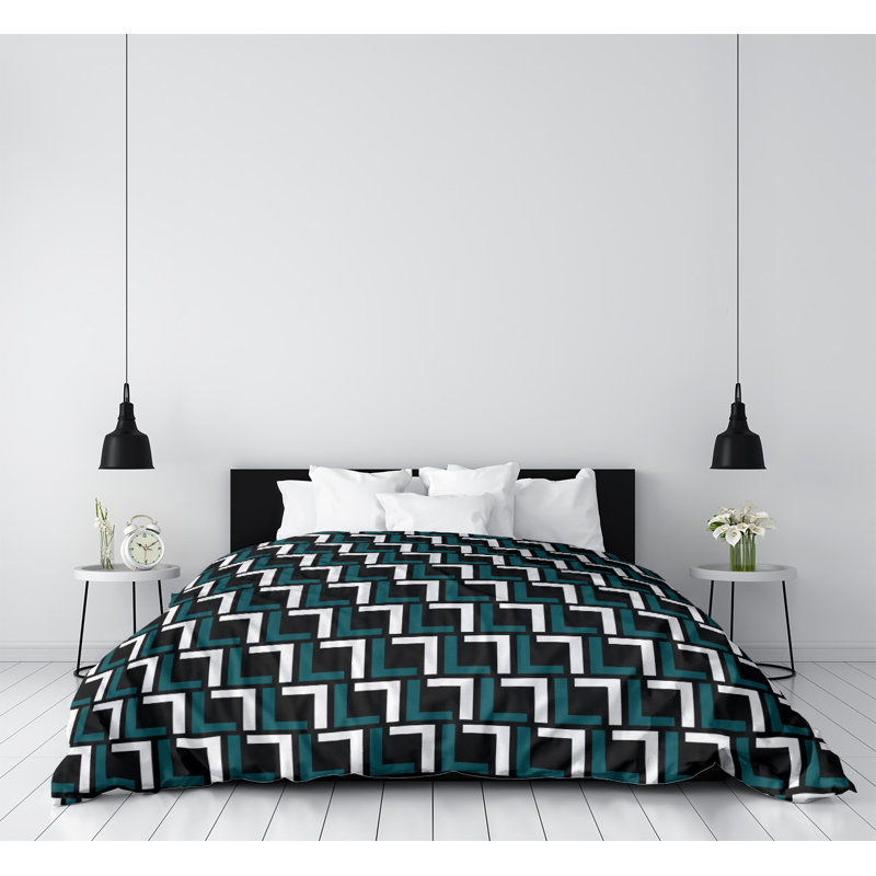 Housse de couette simple, Housse de couette pour lit simple, Vert / blanc / noir, Microfibre