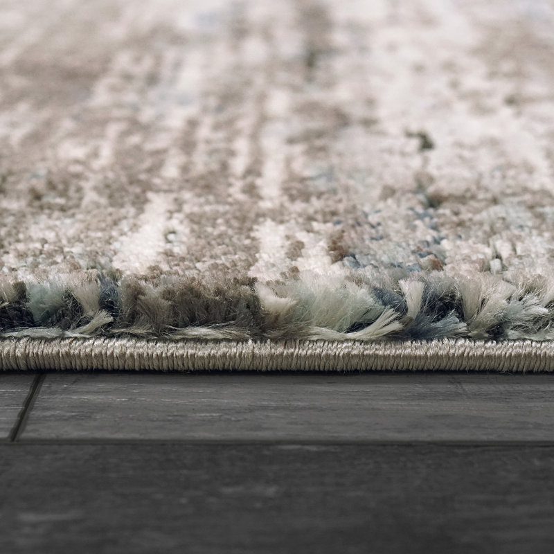Tapis abstrait gris / beige / bleu, Rectangle 9 pi x 12 pi