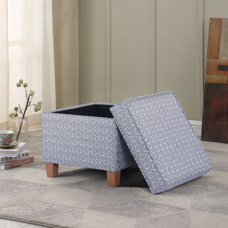 Repose-pieds carré avec rangement 17,5 "Asha, Imprimé gris clair