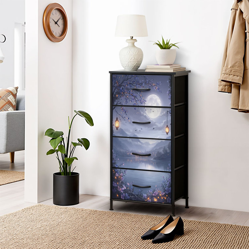 4 Drawer Dresser for Bedroom, Narrow Chest of Drawers, Wooden Top and Study Iron Frame 18"x37.5"-(WxH)