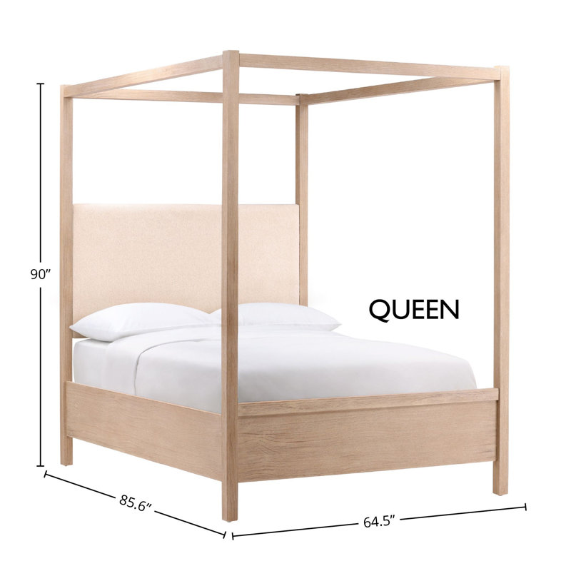 Emmalyn Solid Pine Wood Panel Bed, Everest Cream, Eastern King, Queen, Light Brown