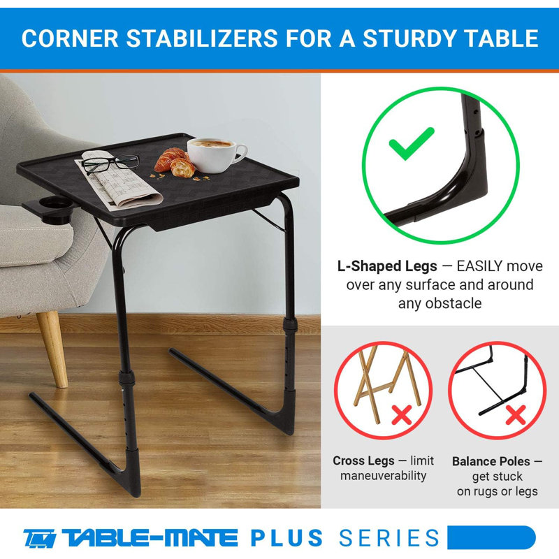 Computer Desk Table - Folding Couch Trays For Eating, Portable Bed Dinner Adjustable Computer Desk With 3 Angles, Cup Holder, Black