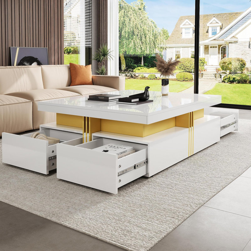 Table basse moderne carrée avec rangement à 4 tiroirs 43,3 po