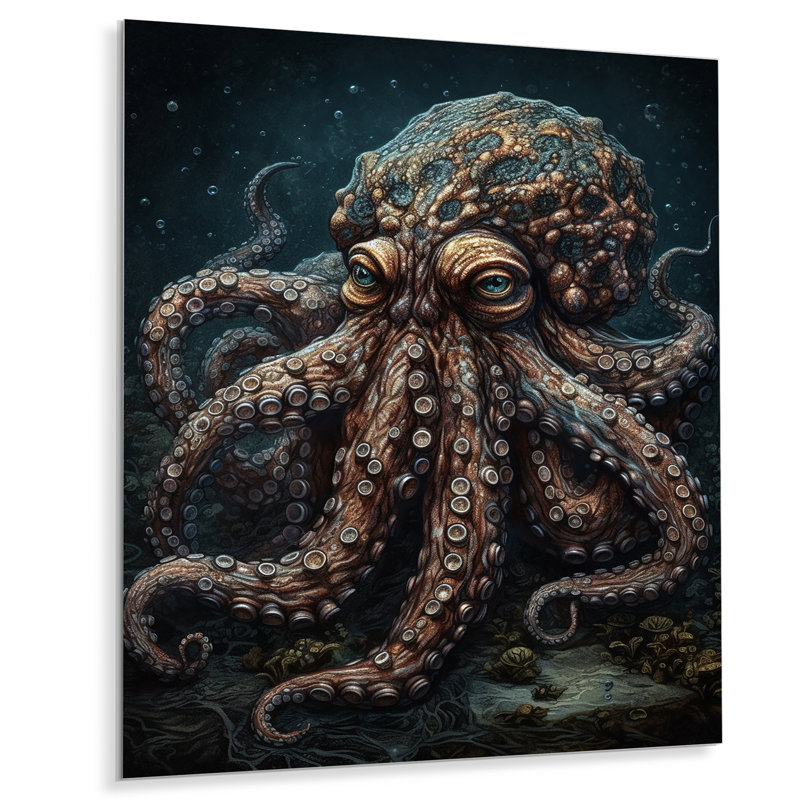 Décoration murale pieuvre brune sous les mers - pieuvre animaux en métal, H 32 po x l 16 po