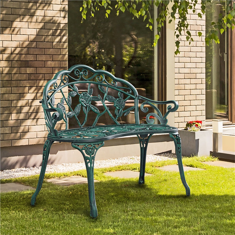 Waterproof Metal Outdoor Bench, Green