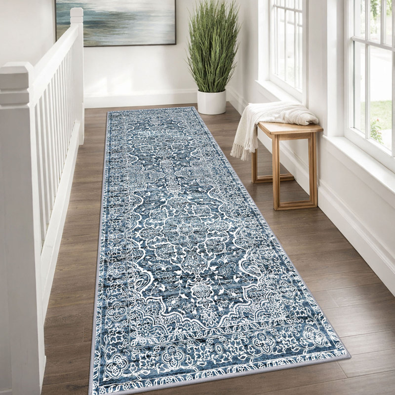 Area Rug Machine Washable Rugs with Rubber Backing for Living Room, Runner 3' x 8'