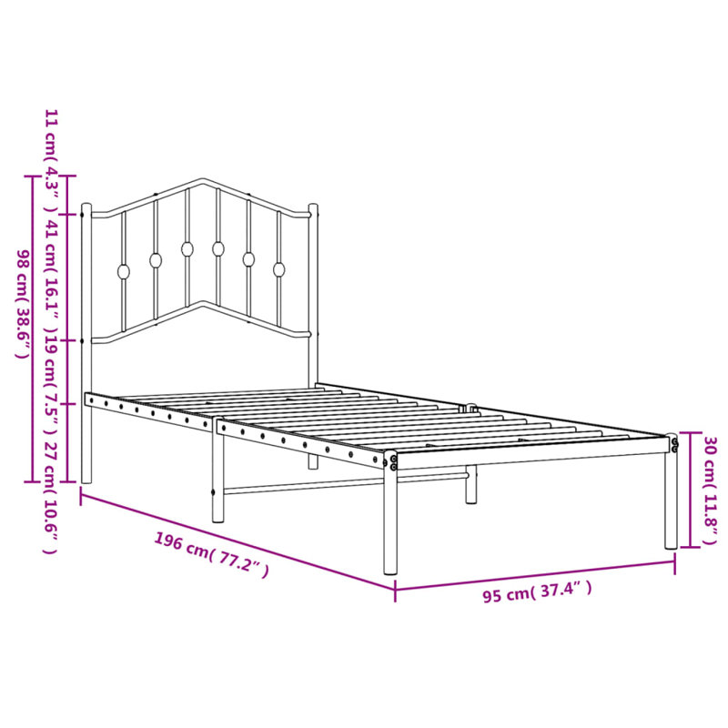 Affton Metal Bed, Single (3'), Black