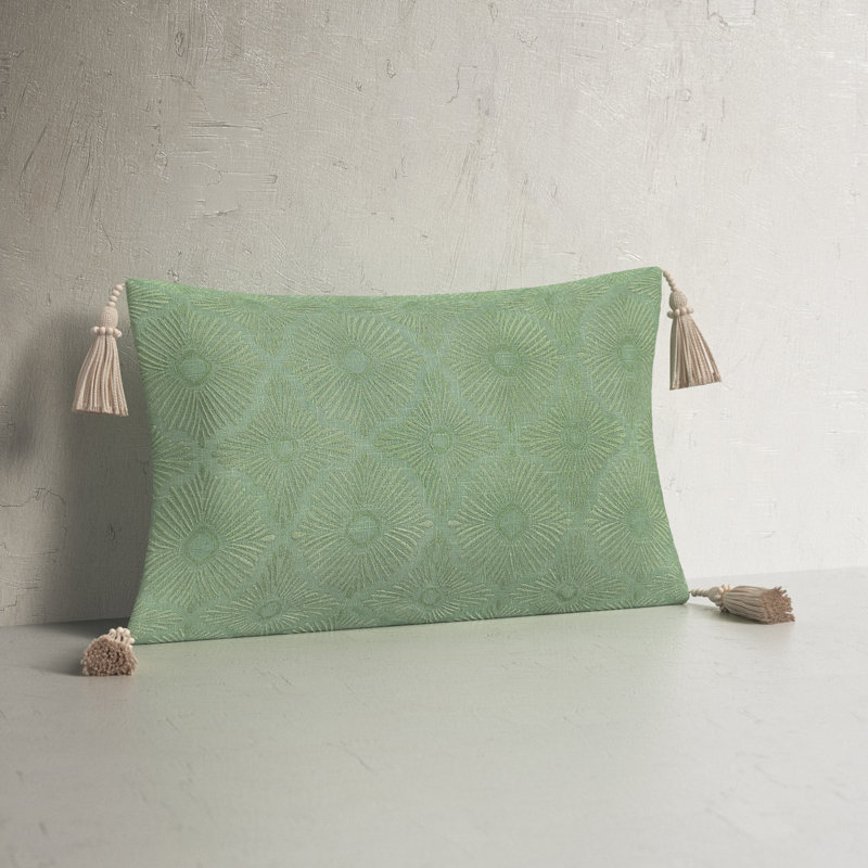 Tamia Rectangular Cotton Pillow Cover, Mint/Moss