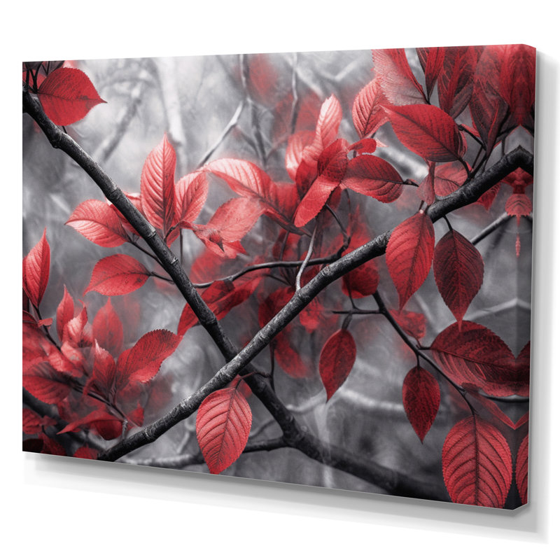 «Red Grey Leaves On Tree III», reproduction sur toile, Toile tendue, H 24 po x l 32 po x P 1 po