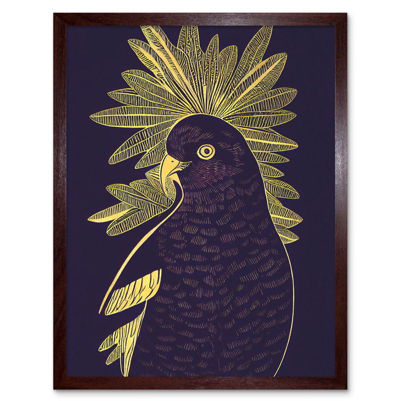 Detailed Stylish Parrot Tropical Plant - Print, Brown Framed Unframed, 43cm H x 33cm W x 2cm D