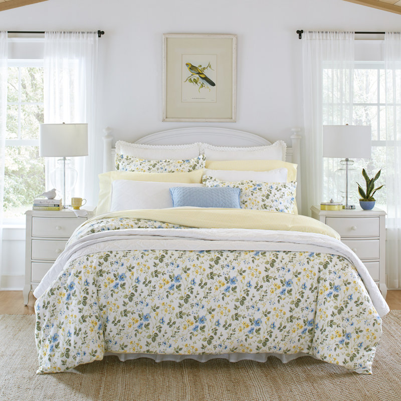 King Blue and Yellow Floral Cotton Duvet Cover Set