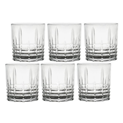 Lorren Home Trends Tall 11 Ounce Double Old Fashion Drinking Glass-Textured Cut Glass