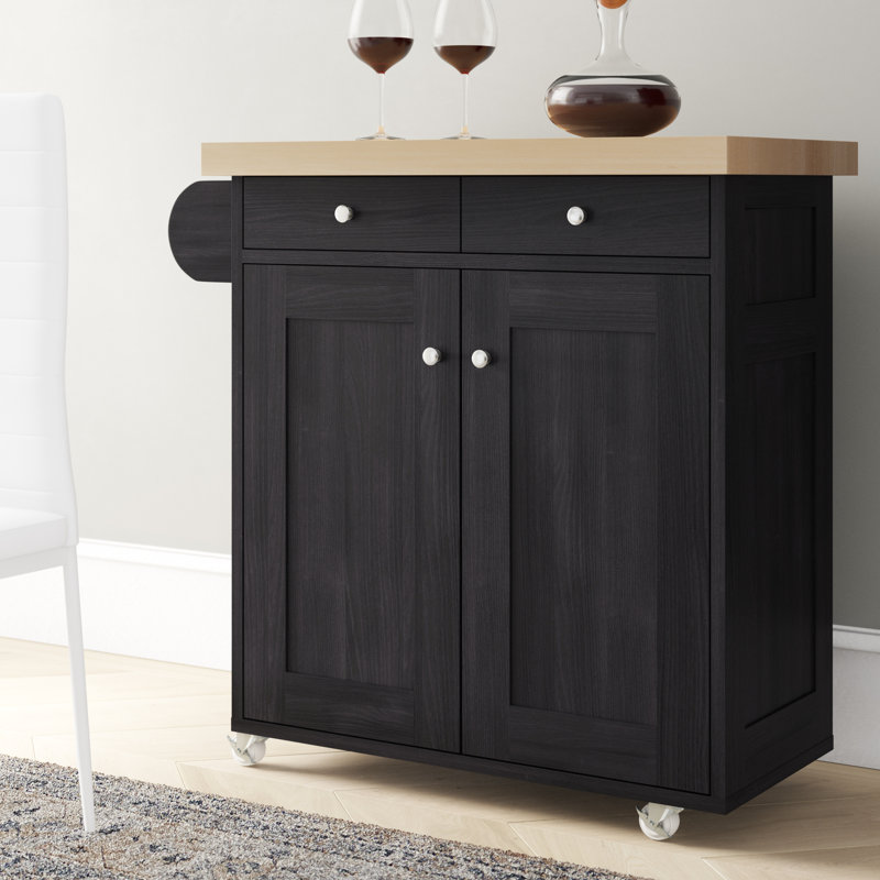 Solid Wood Top Kitchen Island, Black