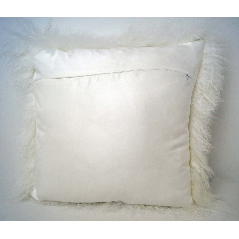 Tibetan Microsuede Throw Pillow, White, 20" x 20", Solid Color