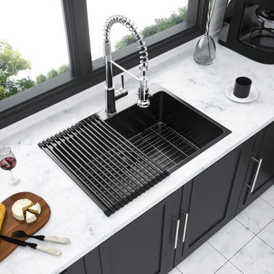 Évier de cuisine en acier inoxydable de calibre 16 avec cuve noire 33 x 22 pouces avec isolation phonique avancée