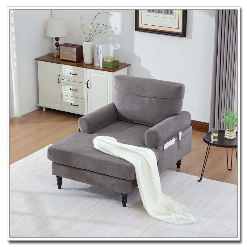 Pieds de canapé en bois chenille avec dossier et accoudoirs confortables, Gris foncé