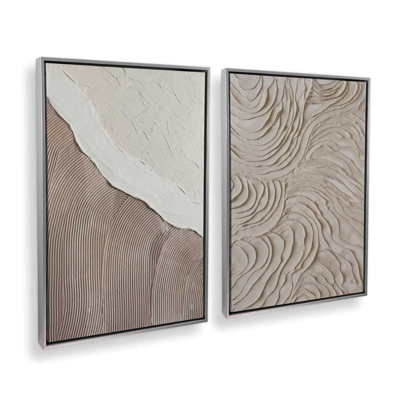 Wave Formations Duo II Set of 2 Canvas Prints in a White Frame, 30" x 20", Cadre flottant, Chrome poli, H 13 po x l 18 po