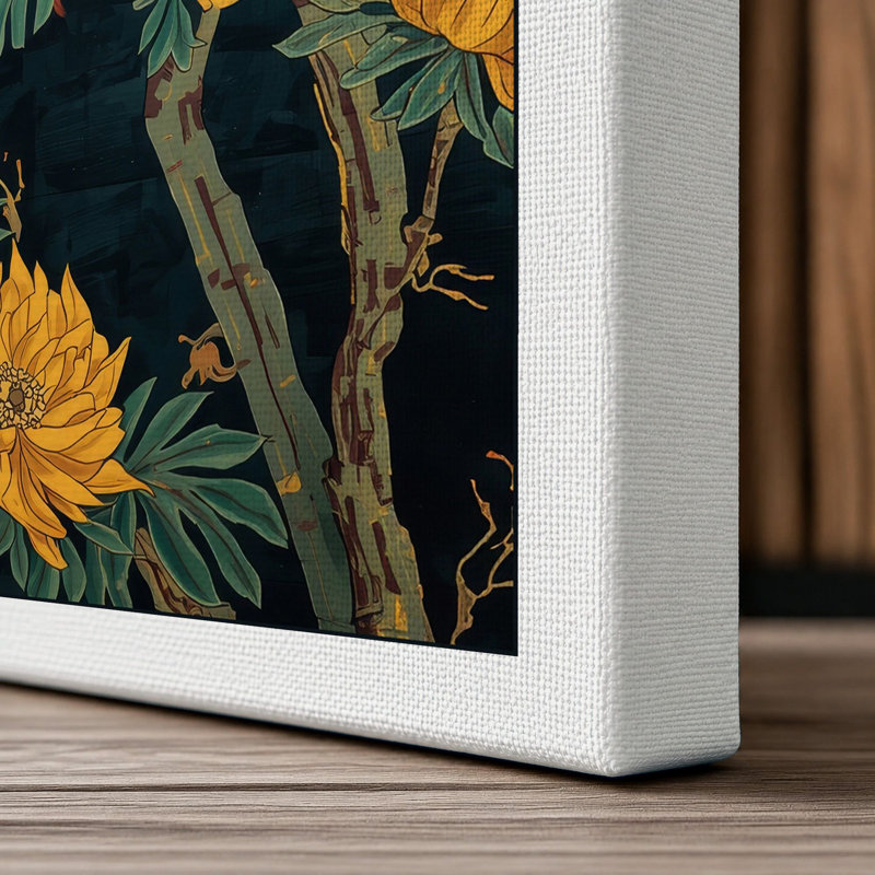Golden Chrysanthemums Botanical - Wrapped Canvas, 24x16 - 61.0 x 40.6 cm, White Border