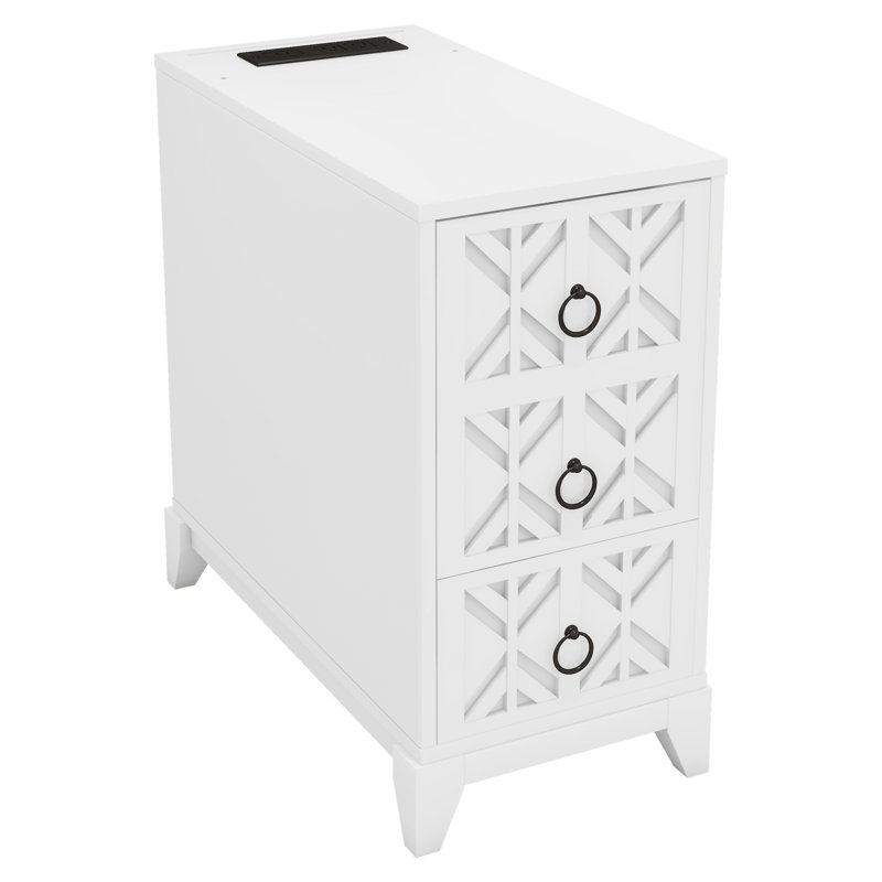 Table de bout avec 3 tiroirs, Blanc