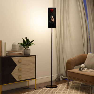 Floor Lamp Red Rose Held by Elegant Hand Dark Gothic Atmosphere Dramatic Lighting Floor Lamps with Remote LED Lights Adjustable Lamp Shades Tall Standing Lamps for Reading Office Living Room