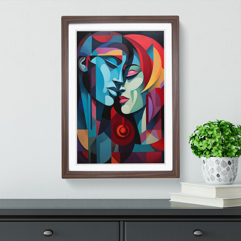 XYZ-FRM-V1223-4388 Lovers Geometric No.4 - Single Picture Frame Print on Wood, Walnut , 46cm H x 34cm W x 2cm D