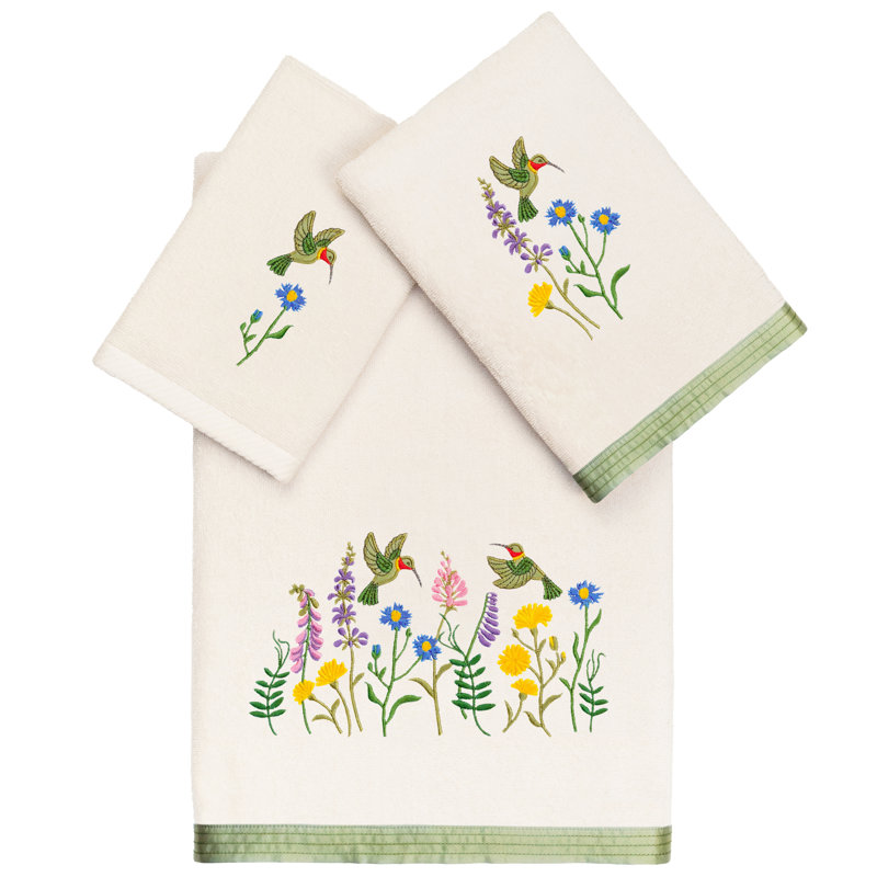 3 Piece 100% Turkish Cotton Hada Embellished Towel Set, Beige