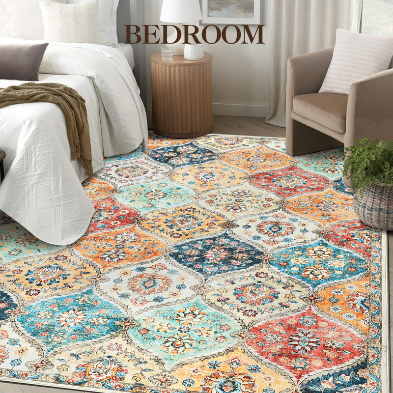 Grand tapis 274 x 366 cm (9 x 12 pi) en fausse laine ultra-douce, idéal pour la salle à manger, la chambre ou la cuisine. Résistant aux taches et fin, ce tapis d'appoint lavable à motif floral oriental est parfait pour le salon, la chambre à coucher ou la cuisine. Couleur orange.