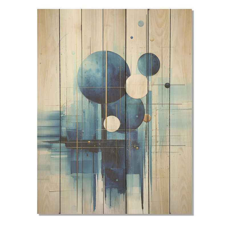 Formes nautiques bleues et blanches I - Minimalisme côtier sur bois, H 20 po x l 10 po